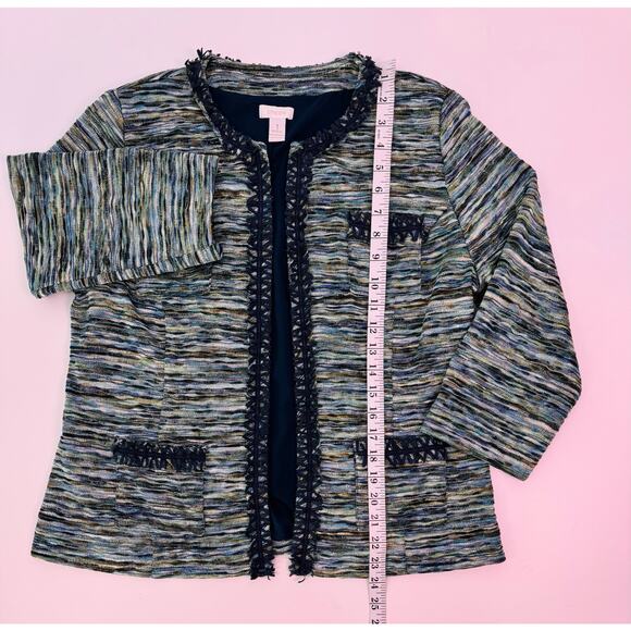 Chico’s Green Teal Tweed Open Front Blazer Cardigan Jacket Size 1 (Medium) - Picture 9 of 9